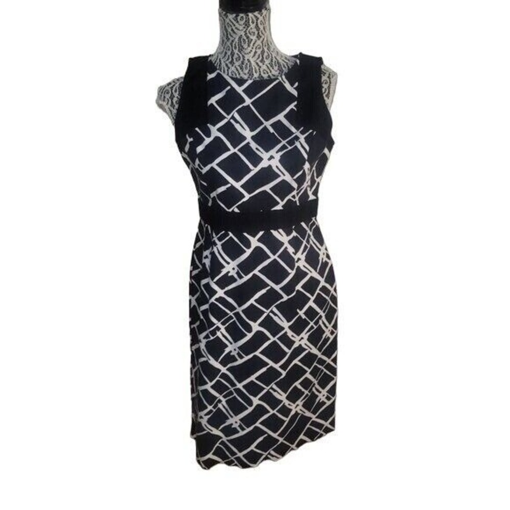 PECK & PECK Sleeveless Sheath Dress Black White Geometric Career Party 6 luxury